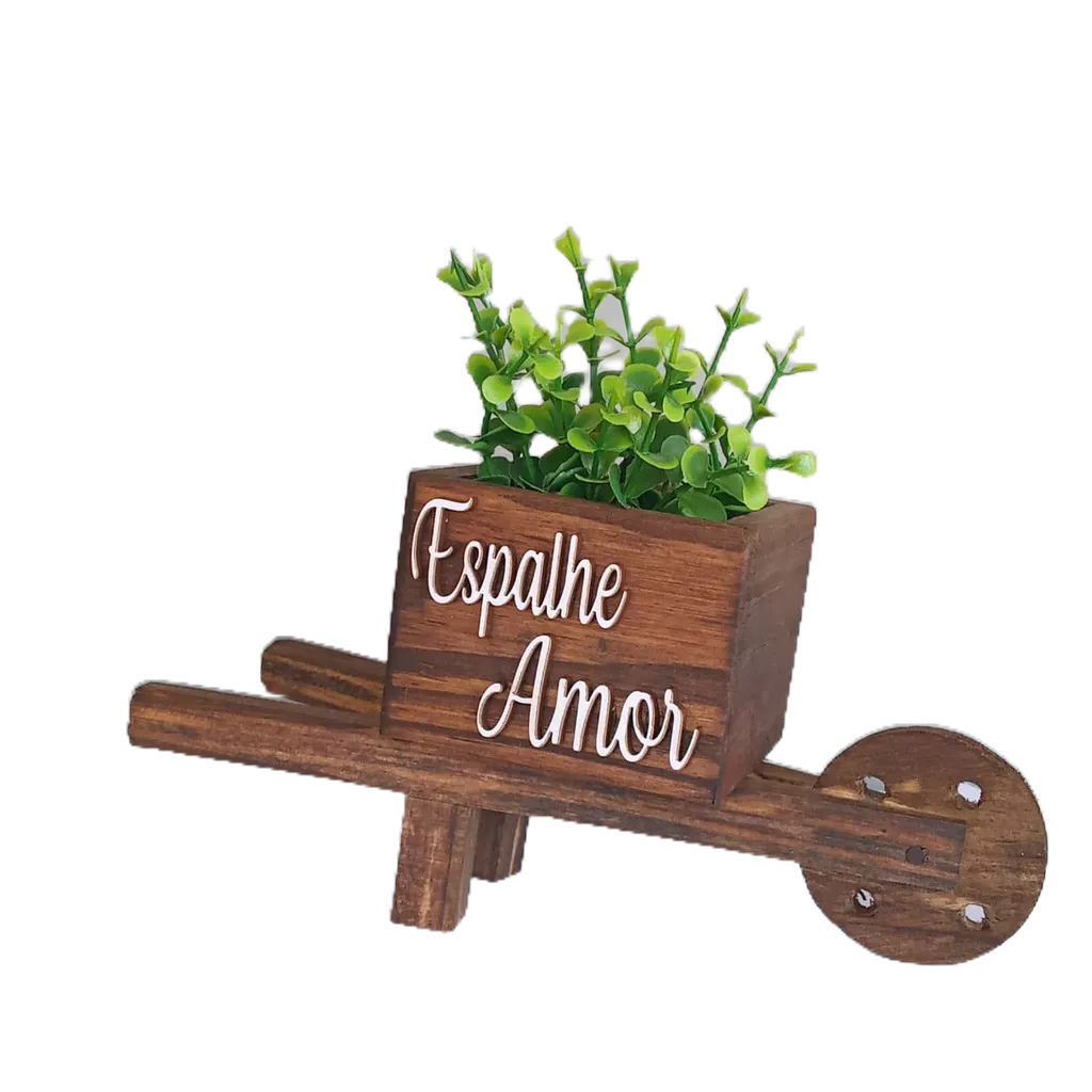 Vasinho Carriola de Madeira com Plantinha Artificial