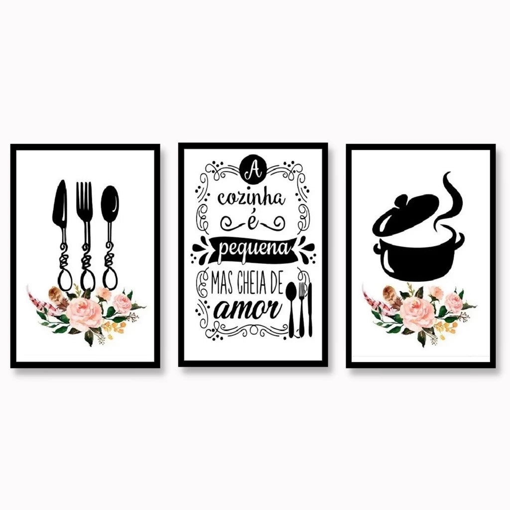 Kit 3 Quadros Decorativos Cozinha/Restaurante