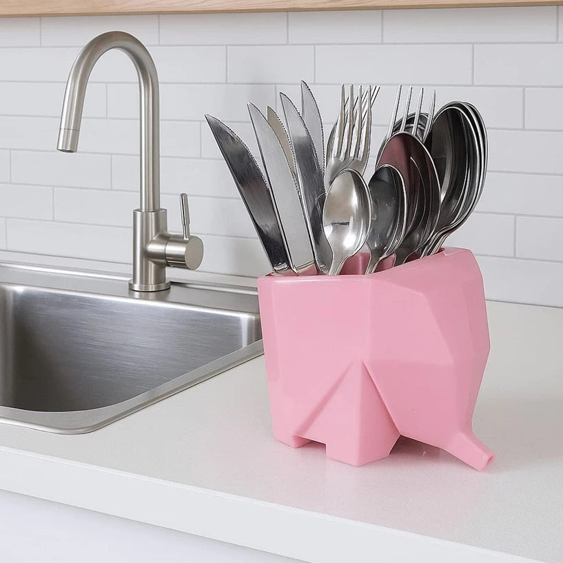Escorredor de Talheres Elefante Rosa Claro + Brinde