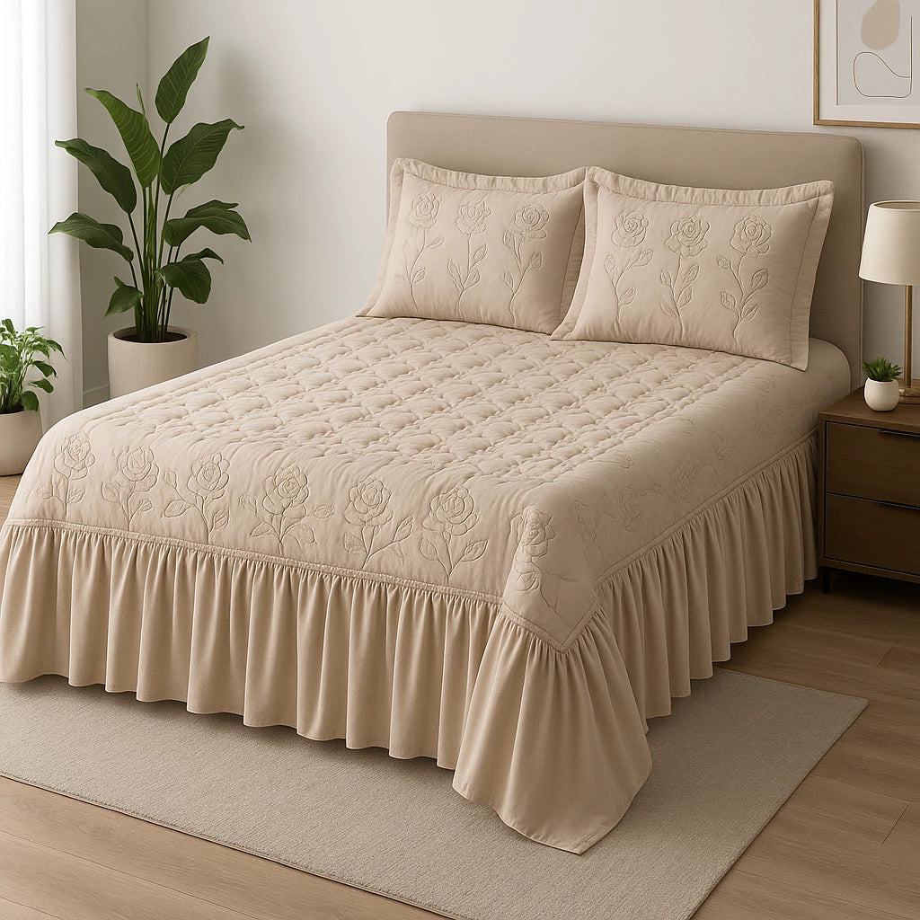 Kit 3 Peças Colcha Casal Toda Bordada