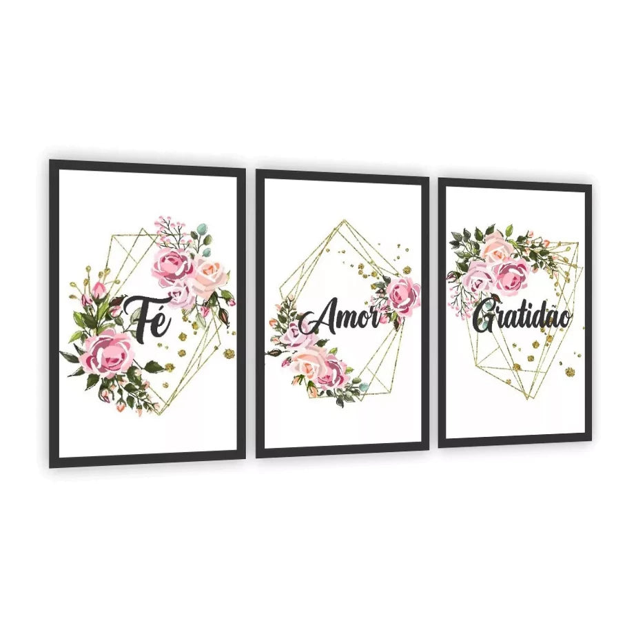 Kit 3 Quadrinhos Frases Fé