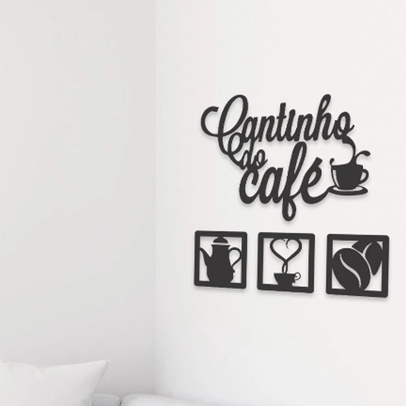 Kit Cantinho do Café 4 Peças para Decoração de Cozinha em Mdf