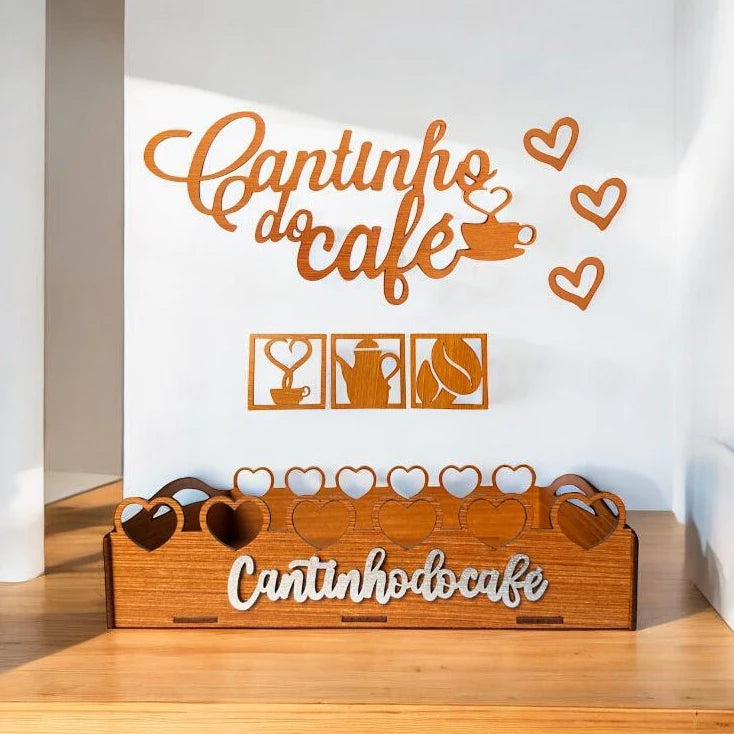 Kit Cantinho do Café Bandeja Coração + Apliques de Parede em MDF Cores