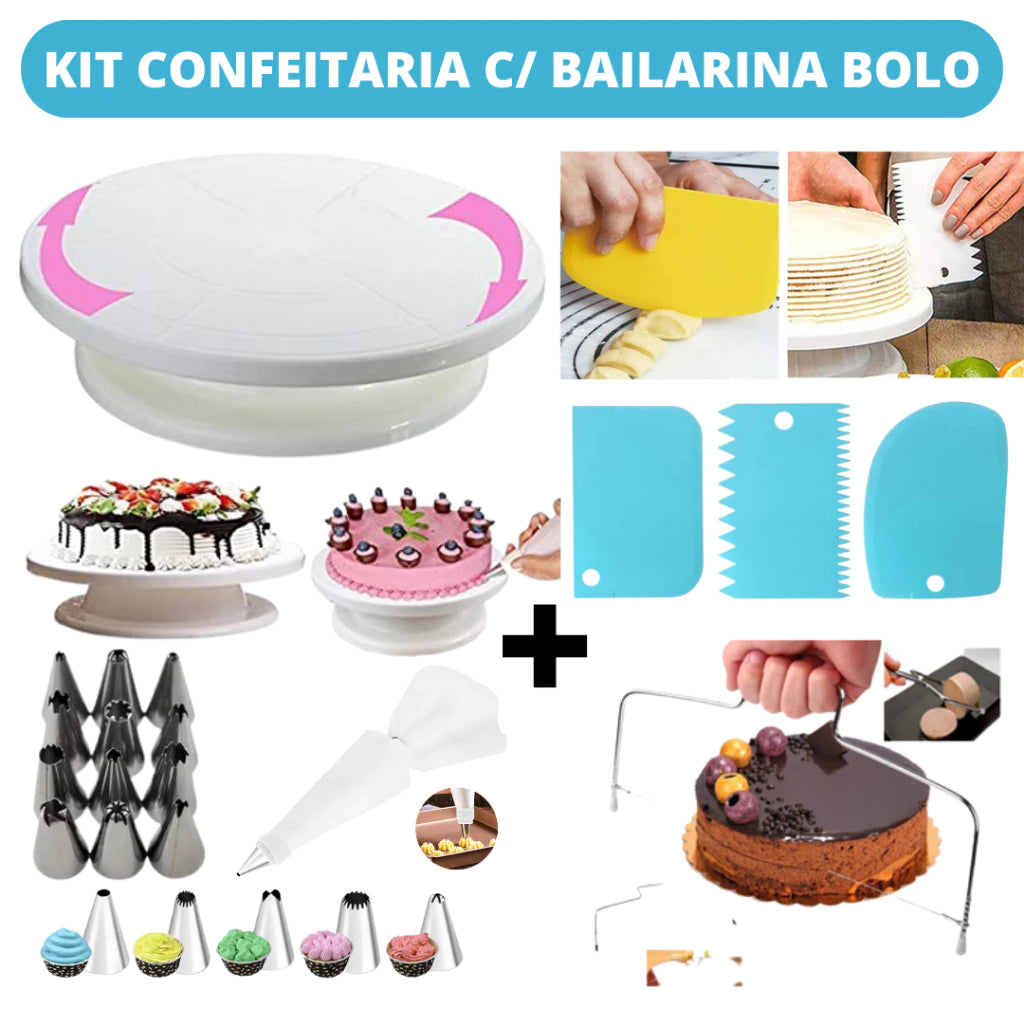 Kit Confeitaria Profissional Bailarina Giratória Raspadores Nivelador de Bolo