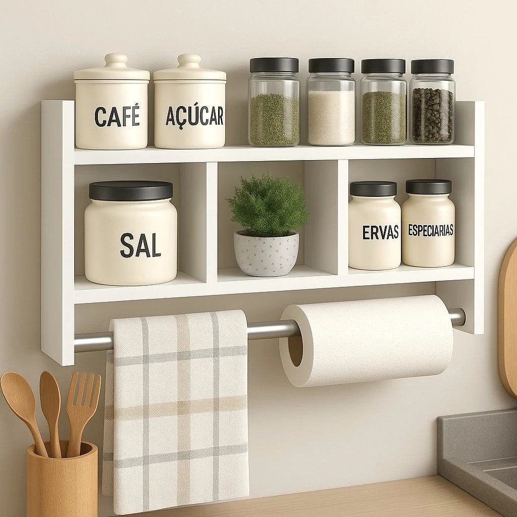 Nicho Porta Papel Toalha e Condimentos Cozinha Banheiro 100% MDF BRANCO