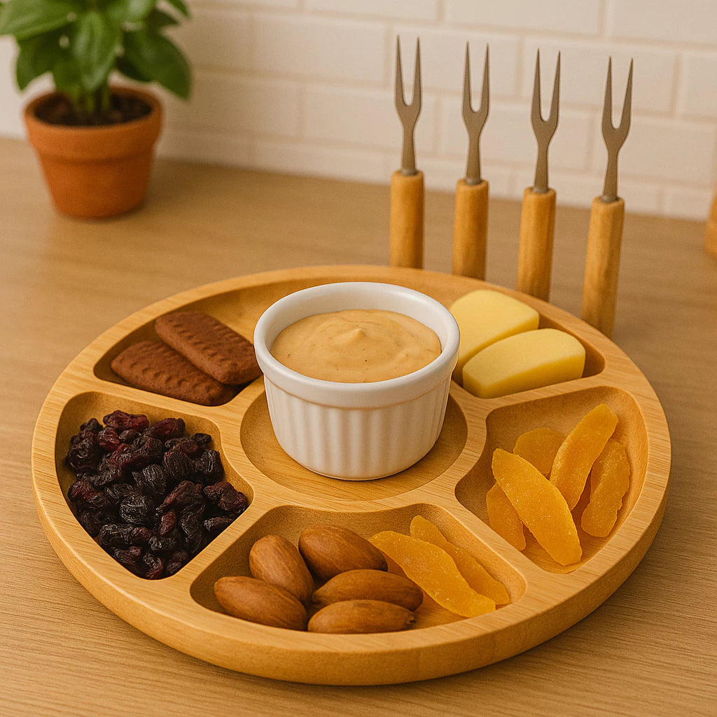 Petisqueira Redonda Para Frios Queijo C/ Molheira Ramekin e Garfinhos