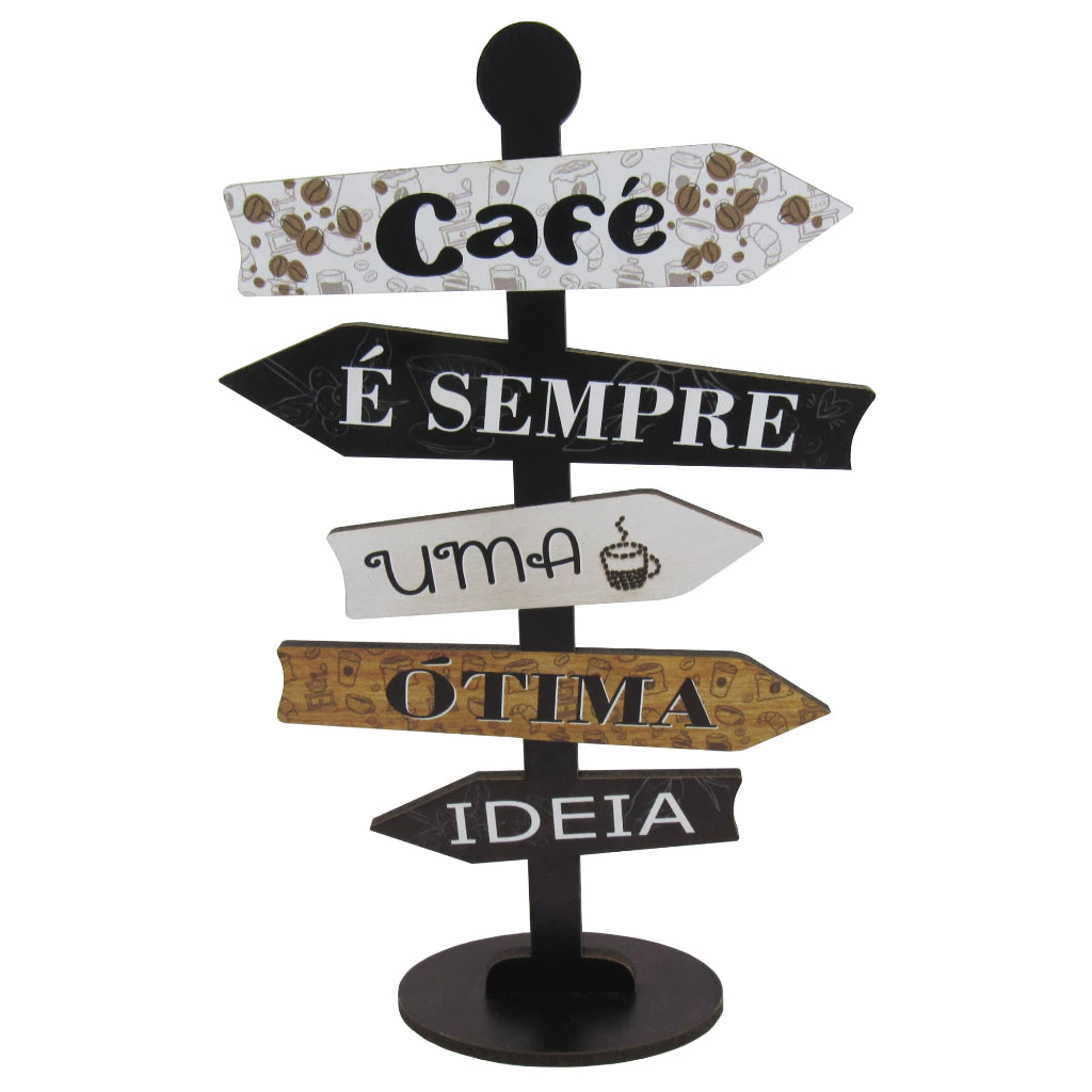 Placa Decorativa de Mesa em MDF Formato Seta Café