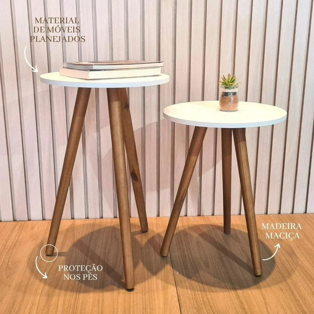 Kit com 2 Mesas Laterais Redondas - Canto de Sofá