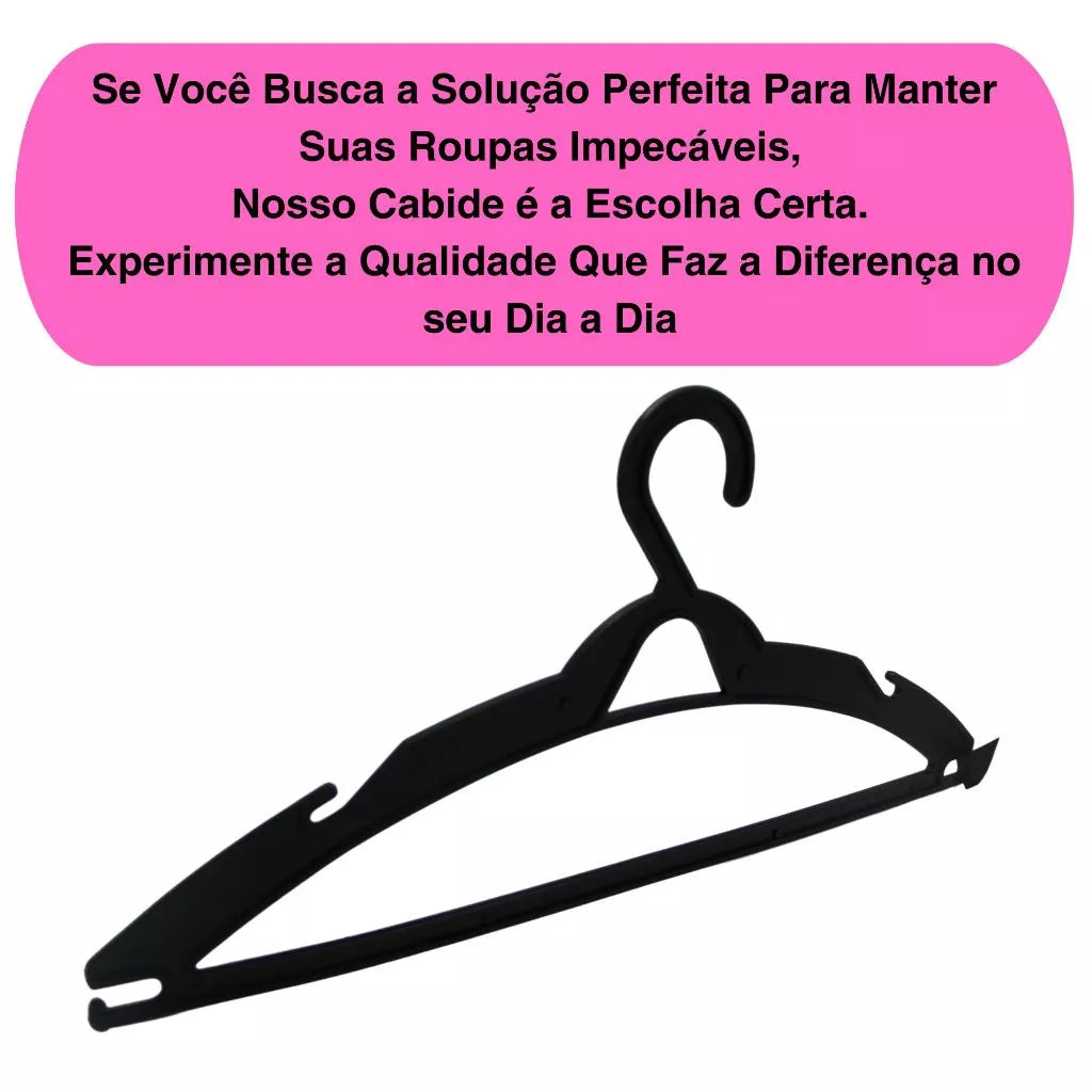 Cabide Adulto Preto Kit 100 Cabides Reforçados Organizar Roupas