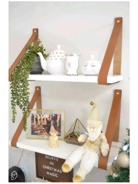 Kit 2 Prateleiras MDF Branco Couro ecologico preservando a natureza