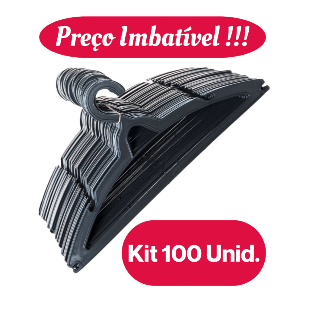 Cabide Adulto Preto Kit 100 Cabides Reforçados Organizar Roupas