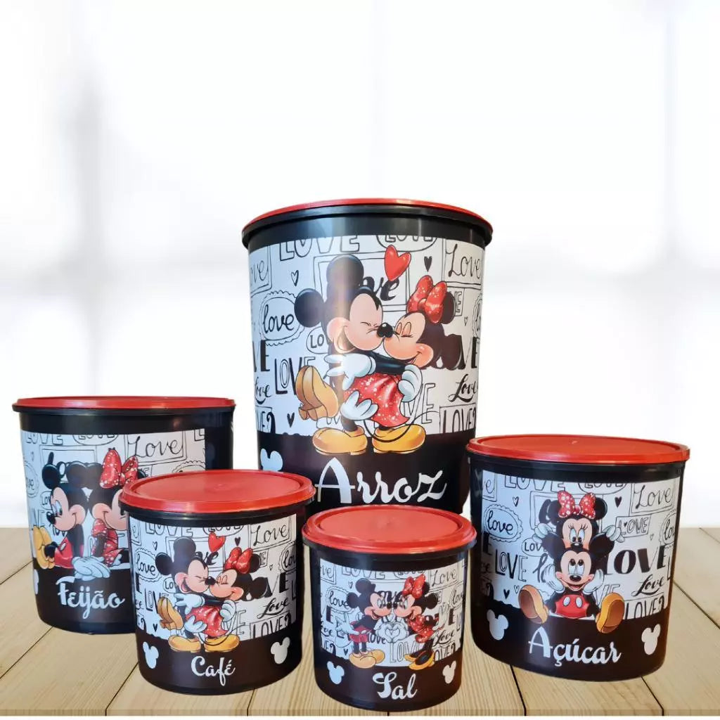 Kit de Potes Mantimentos 5 peças plástico porta mantimentos para cozinha