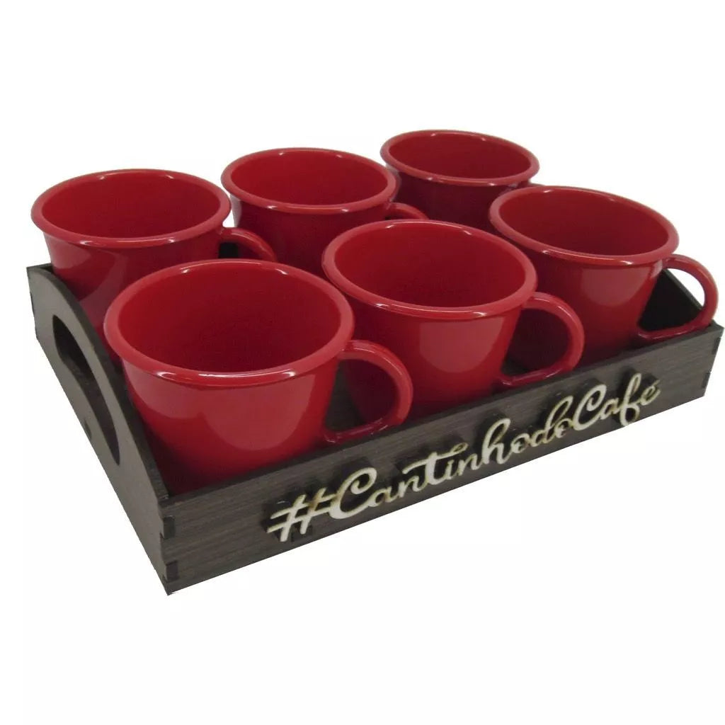 Kit Bandeja C/ 6 Xícaras Cantinho do Café, Chá