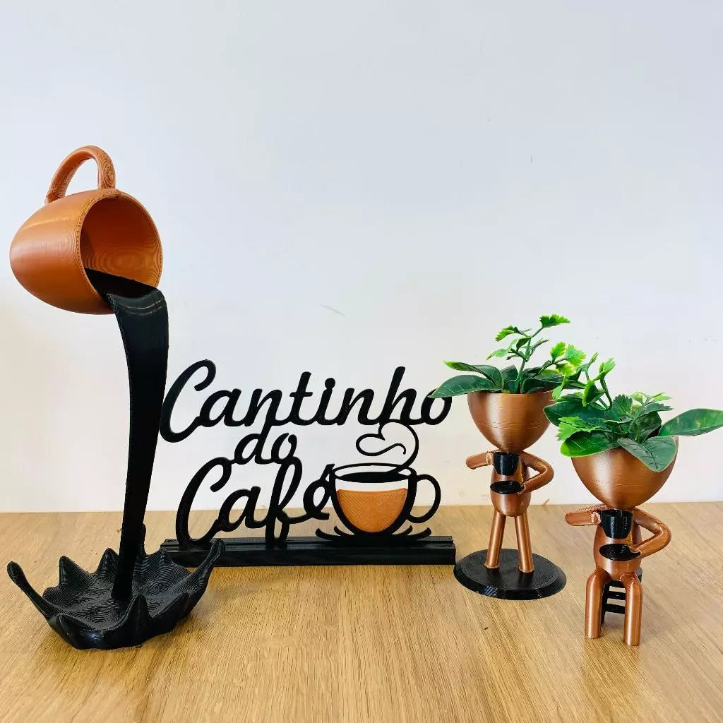 Kit Cantinho do Café com Xícara Flutuante e Bob com as Plantas