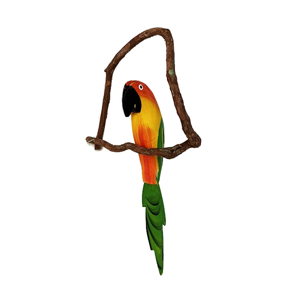 Mini Pássaros Artesanais em Madeira no Cipó – Arara Vermelha ou Tucano