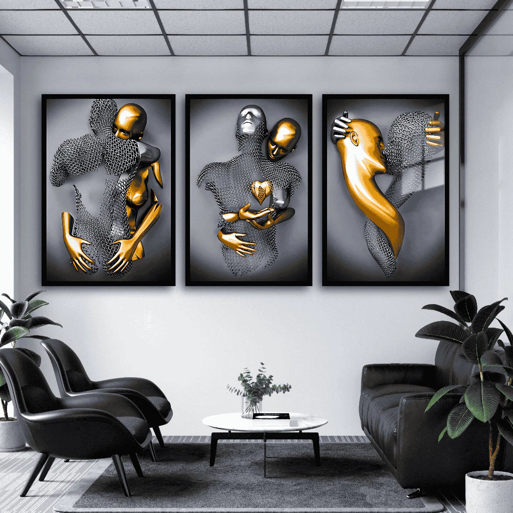 Quadros Decorativos 3 Peças Arte Moderna Casal Química