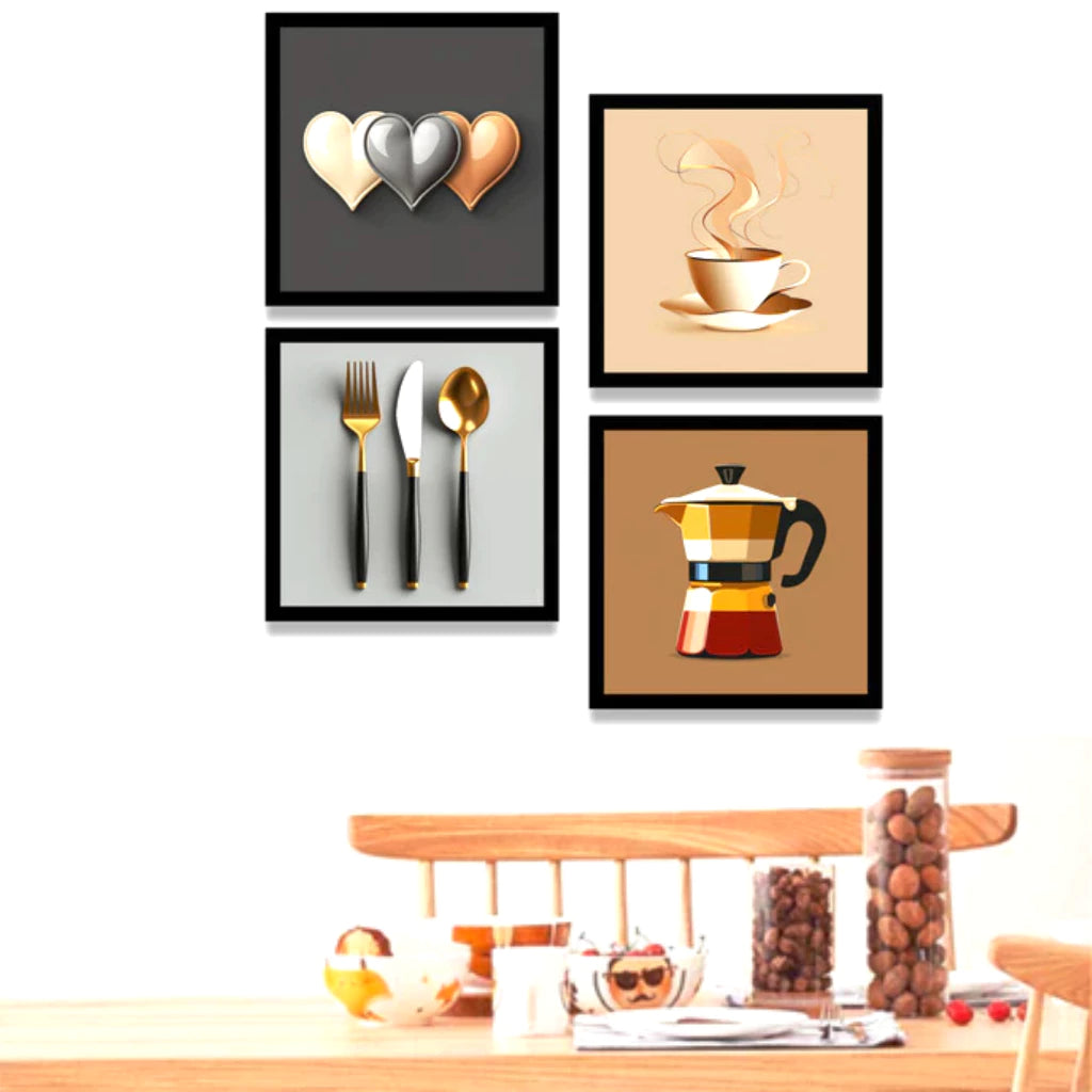 Kit 4 Quadros Decorativos Café Xícara Cozinha Cantina Mdf