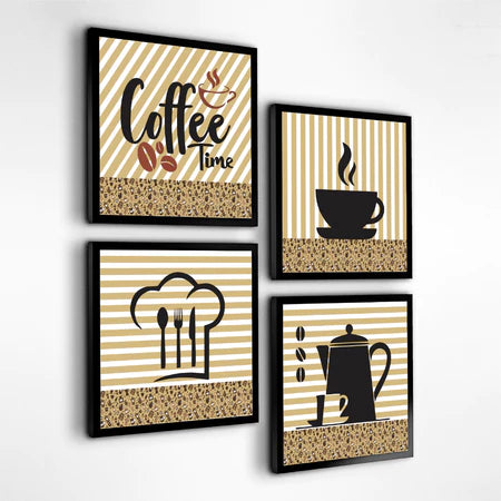 Kit 4 Quadros Decorativos Café Xícara Cozinha Cantina Mdf