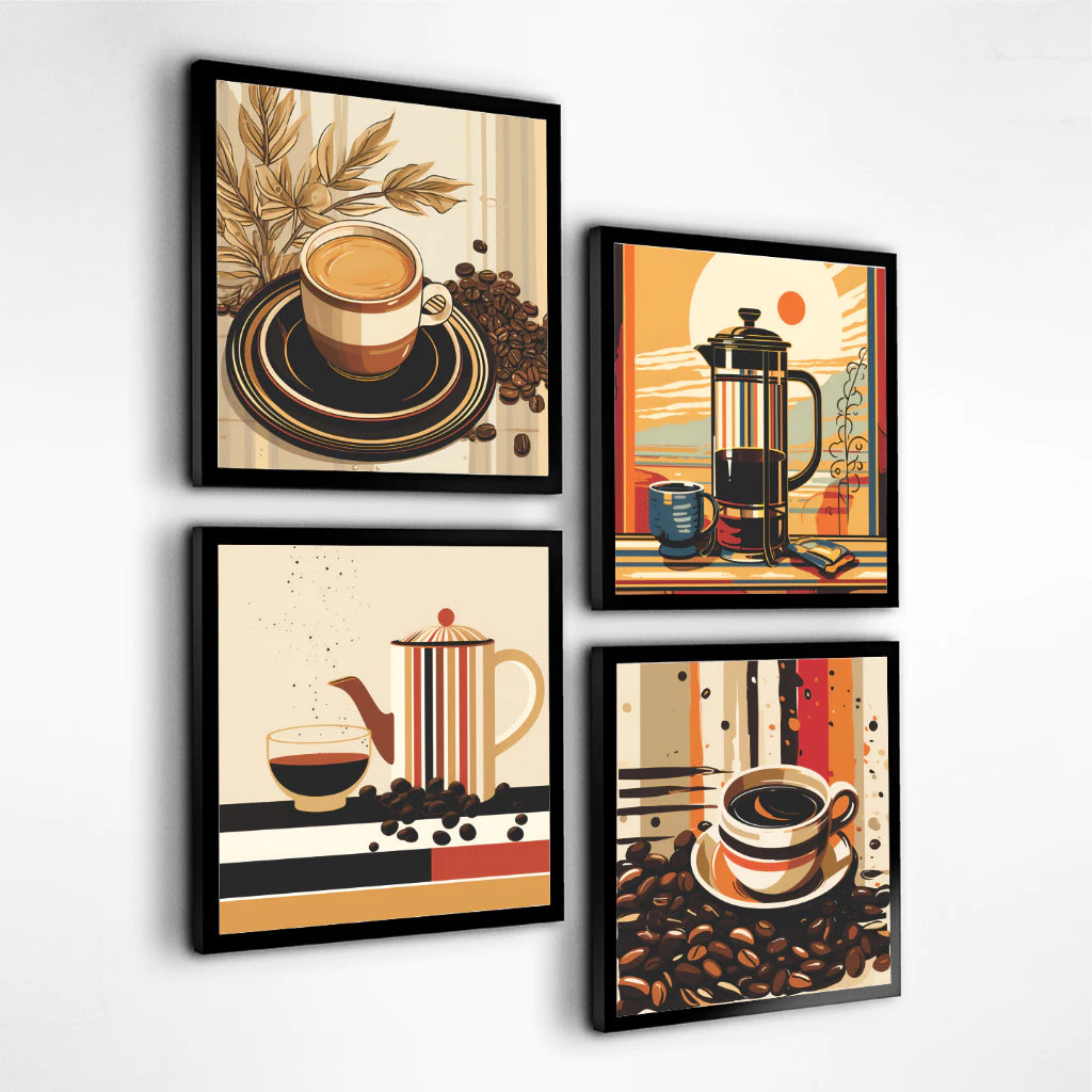 Kit 4 Quadros Decorativos Café Xícara Cozinha Cantina Mdf