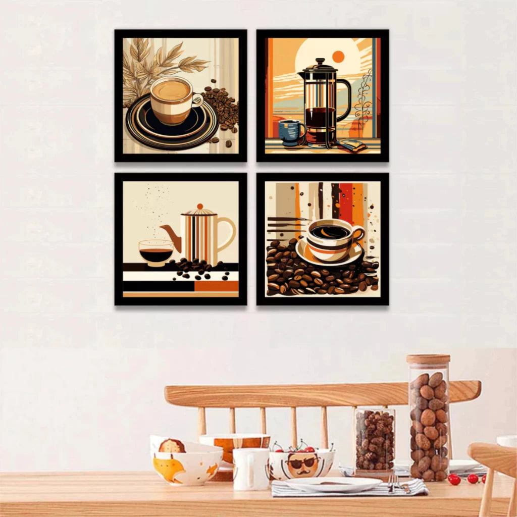 Kit 4 Quadros Decorativos Café Xícara Cozinha Cantina Mdf