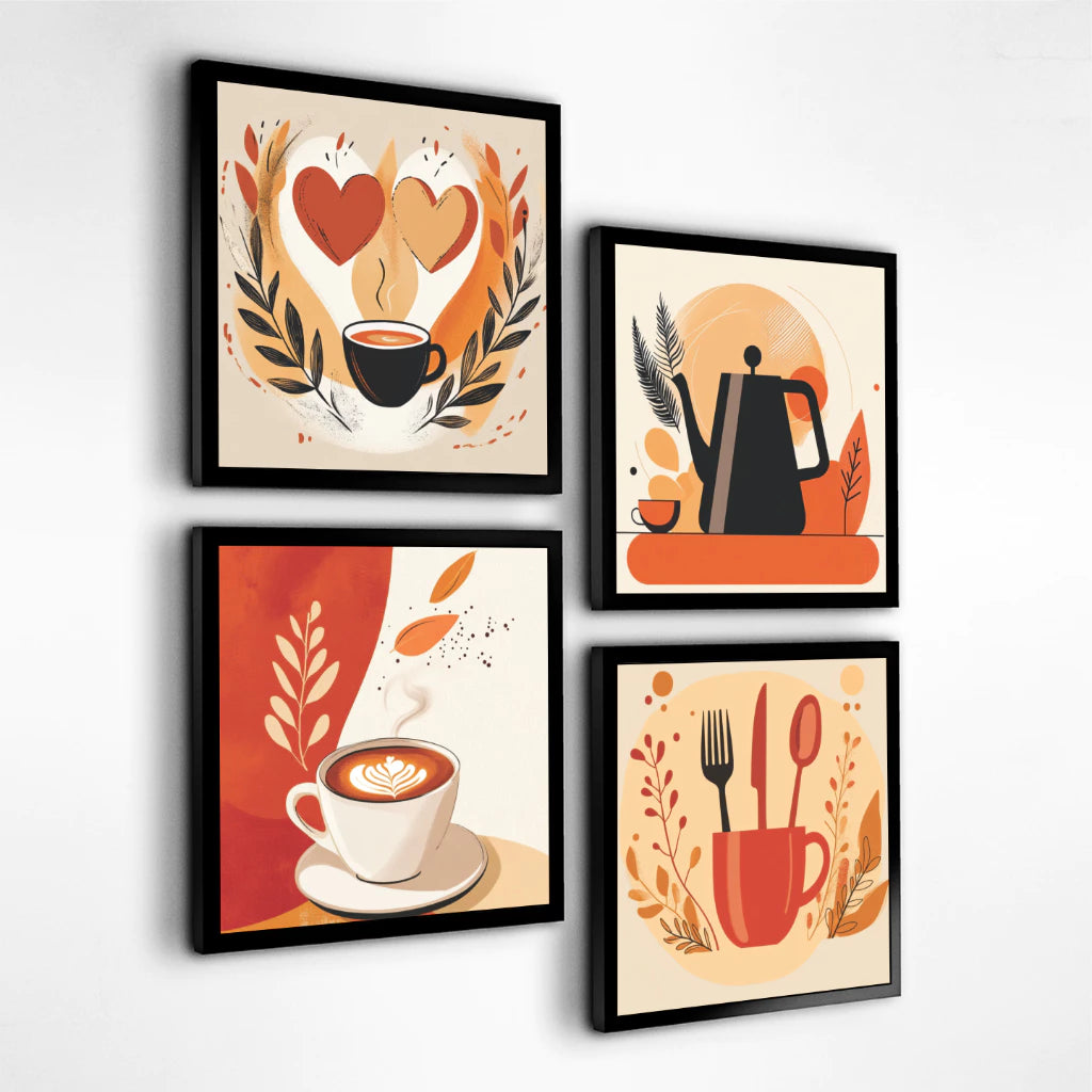 Kit 4 Quadros Decorativos Café Xícara Cozinha Cantina Mdf