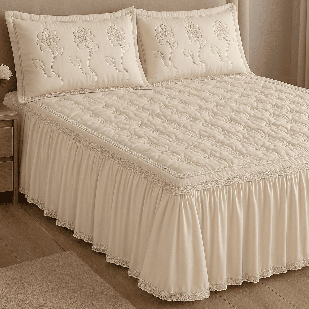 Kit 3 Peças Colcha Casal Toda Bordada