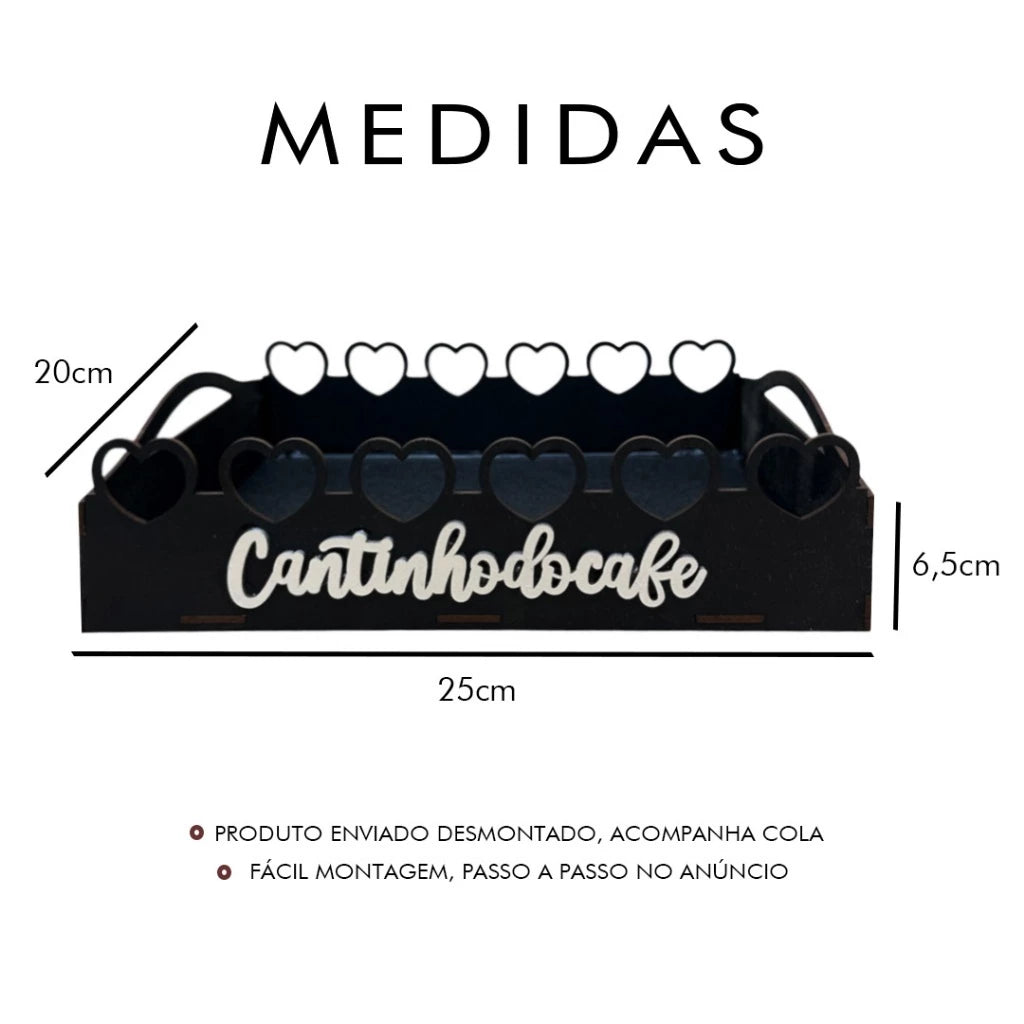 Kit Cantinho do Café Bandeja Coração + Apliques de Parede em MDF Cores