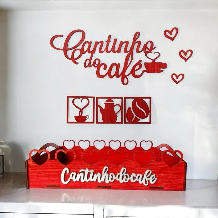 Kit Cantinho do Café Bandeja Coração + Apliques de Parede em MDF Cores