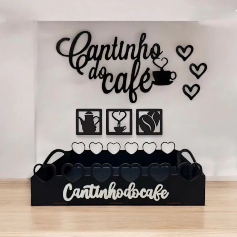 Kit Cantinho do Café Bandeja Coração + Apliques de Parede em MDF Cores