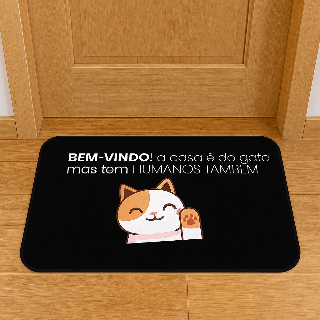 Tapete Antiderrapante Gatos, Cães, Frases | Decoração Porta ou Banheiro