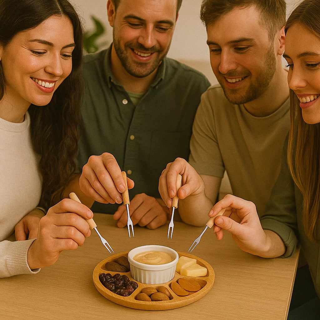 Petisqueira Redonda Para Frios Queijo C/ Molheira Ramekin e Garfinhos