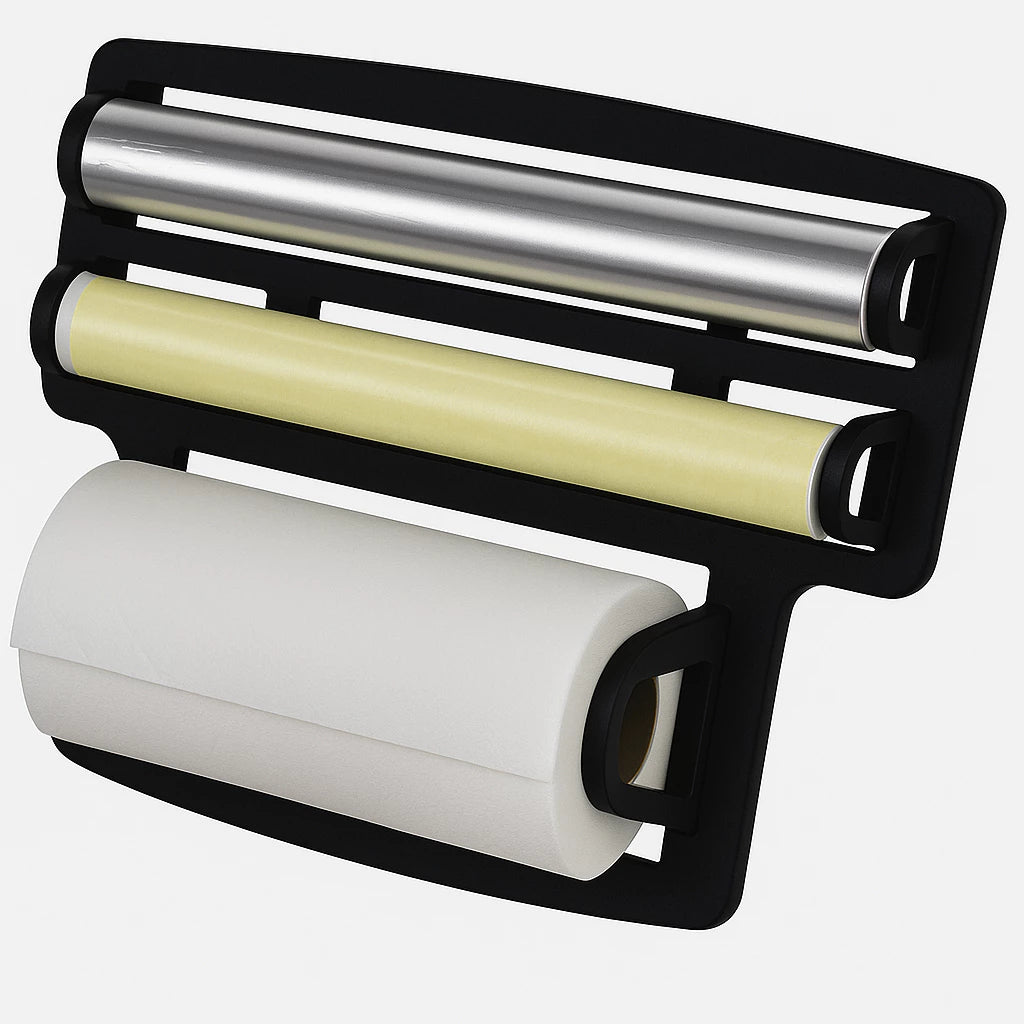 Porta Papel Toalha Triplo Suporte Preto Rolos Para Cozinha 3 em 1