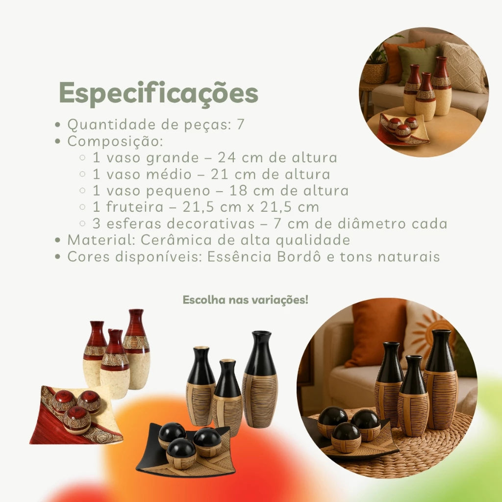 Conjunto 7 Peças de Ceramica para Decoração