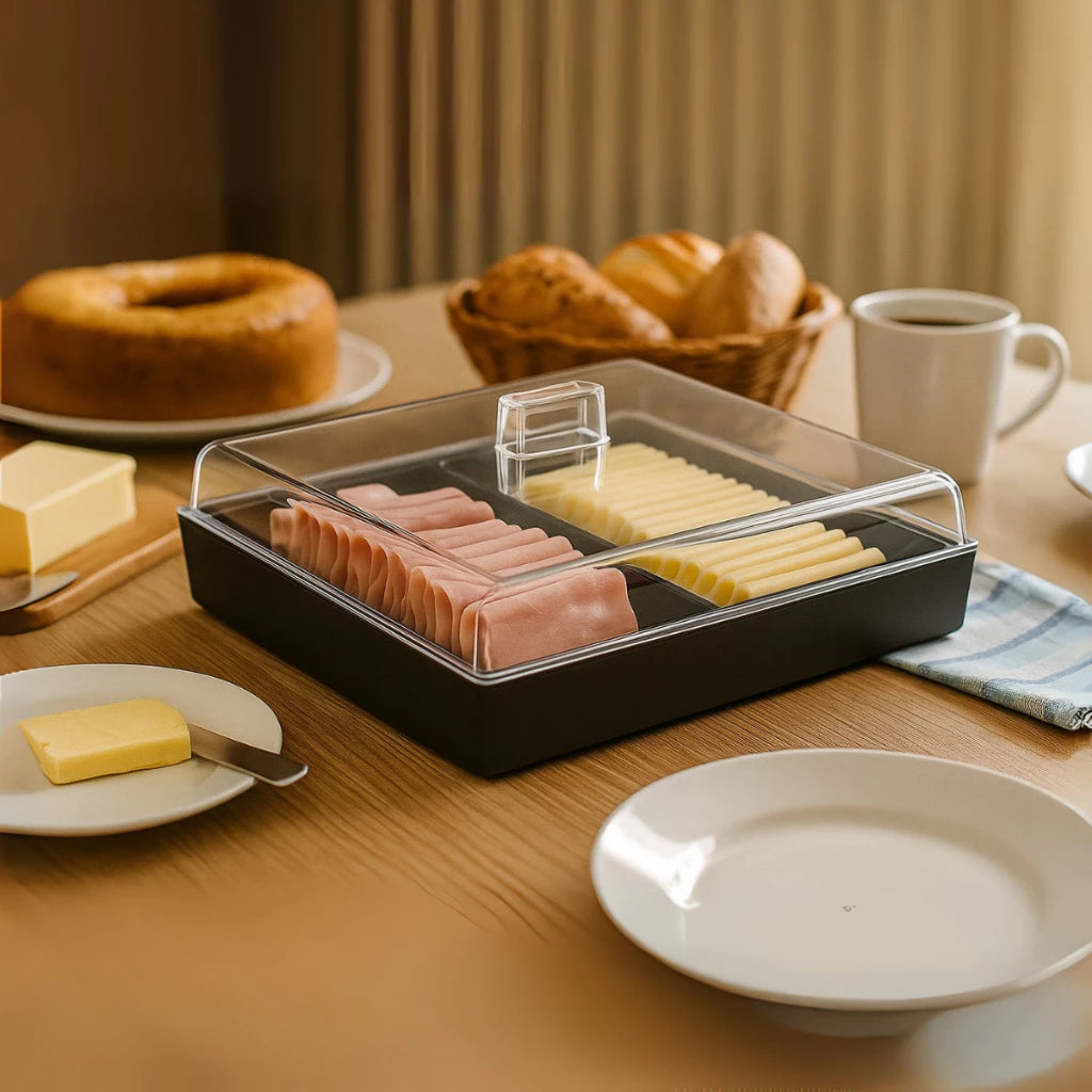 Porta Frios Duplo Com Tampa Resistente Para Geladeira Com Divisória