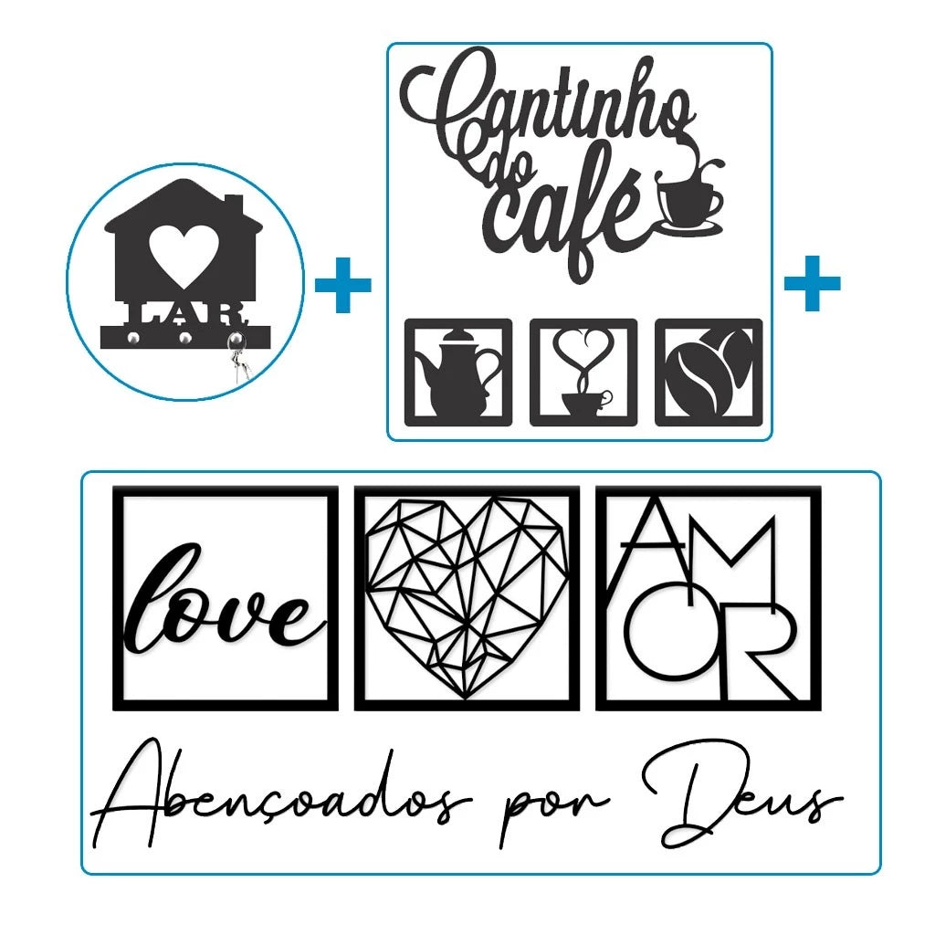 Kit Cantinho do Café 4 Peças para Decoração de Cozinha em Mdf