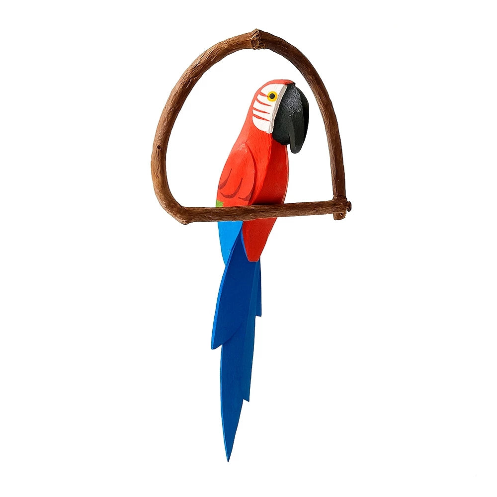 Mini Pássaros Artesanais em Madeira no Cipó – Arara Vermelha ou Tucano