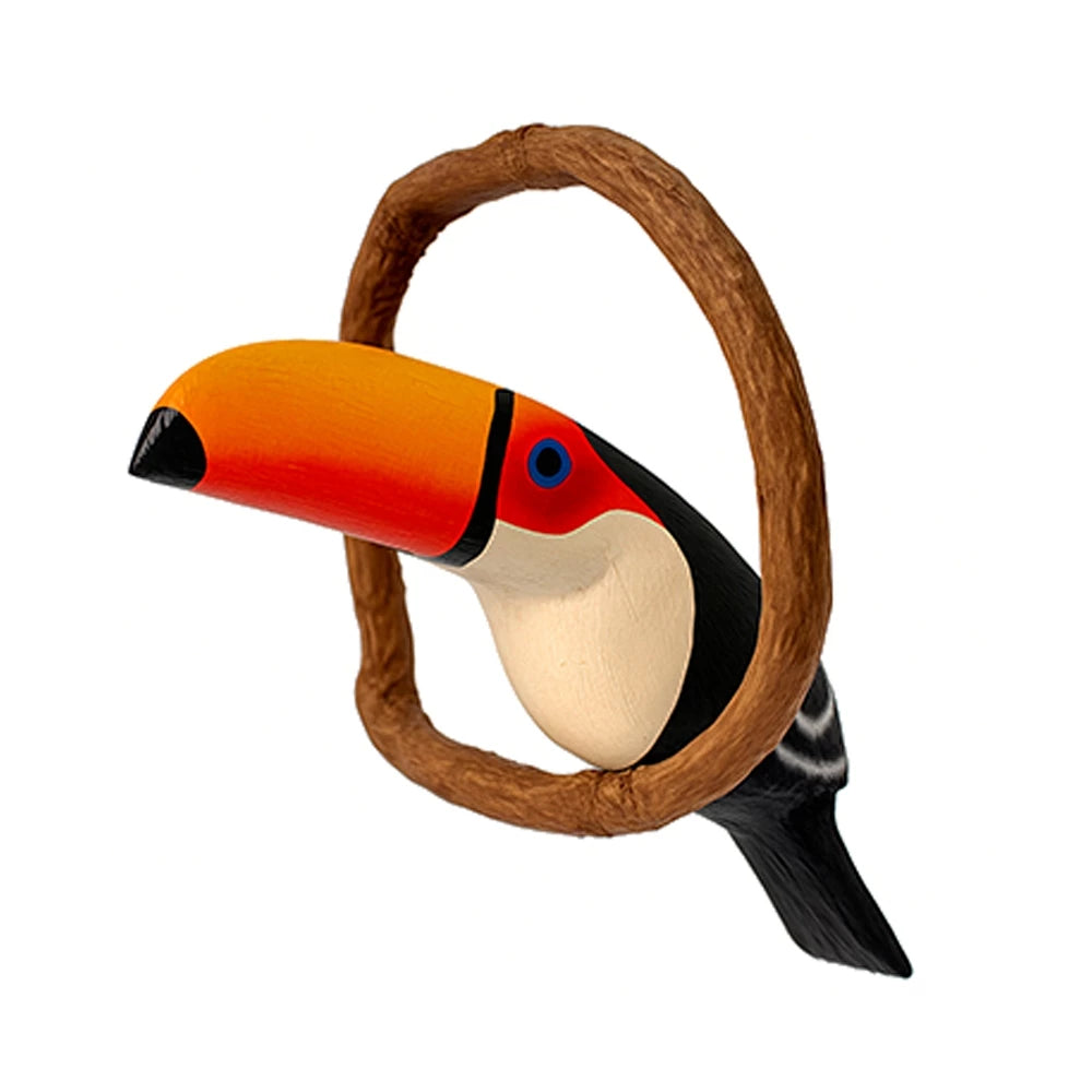 Mini Pássaros Artesanais em Madeira no Cipó – Arara Vermelha ou Tucano