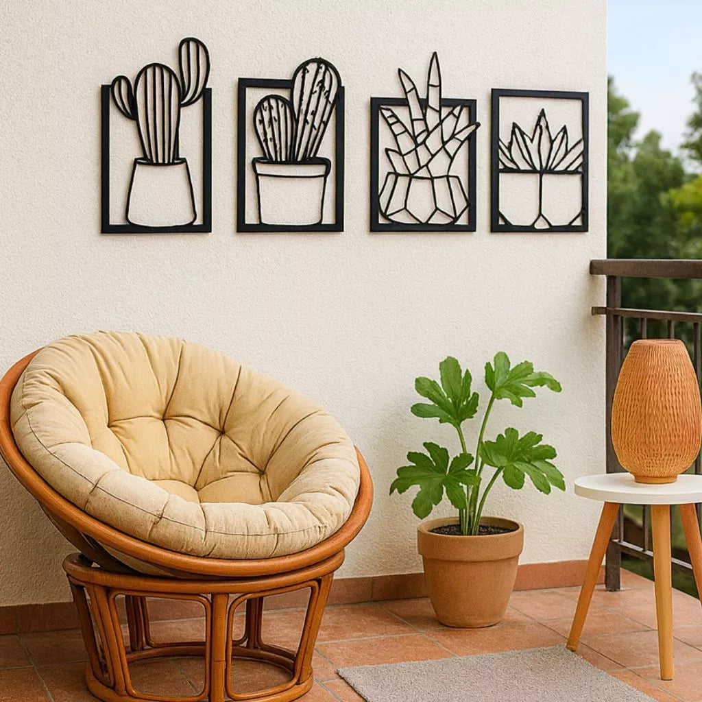 kit 4 Quadros Cacto Vazados Decorativo Para Sala Quarto
