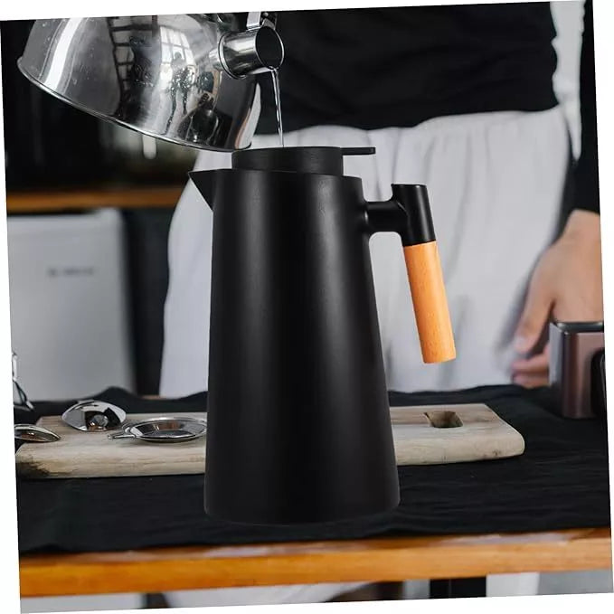 Garrafa Térmica de água / Café Com Termômetro Cabo Madeira