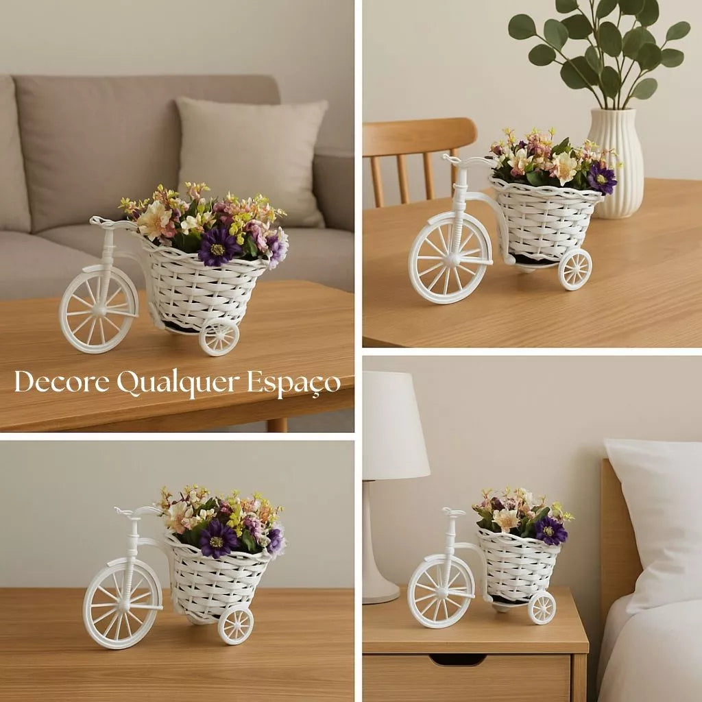 Arranjo Bicicleta Decorativa Artificial Folhagem Rosa