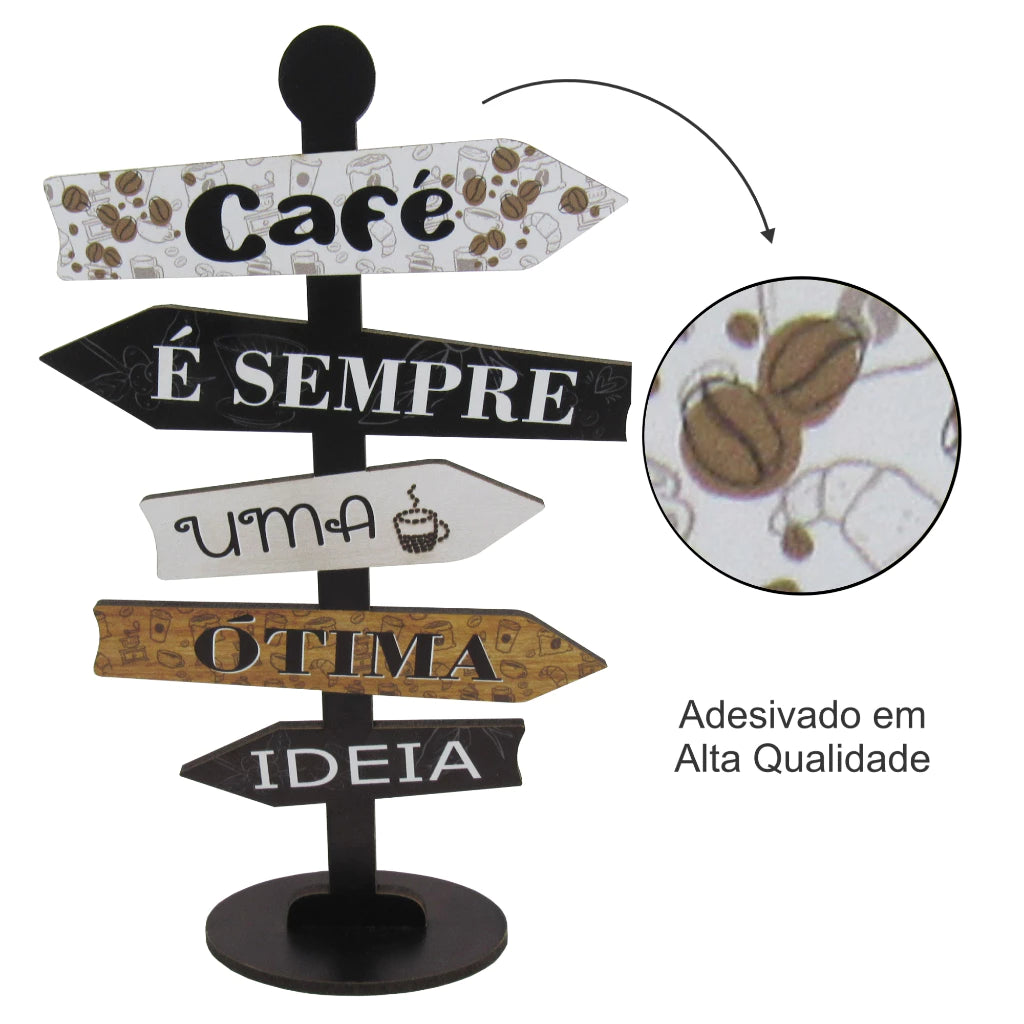 Placa Decorativa de Mesa em MDF Formato Seta Café