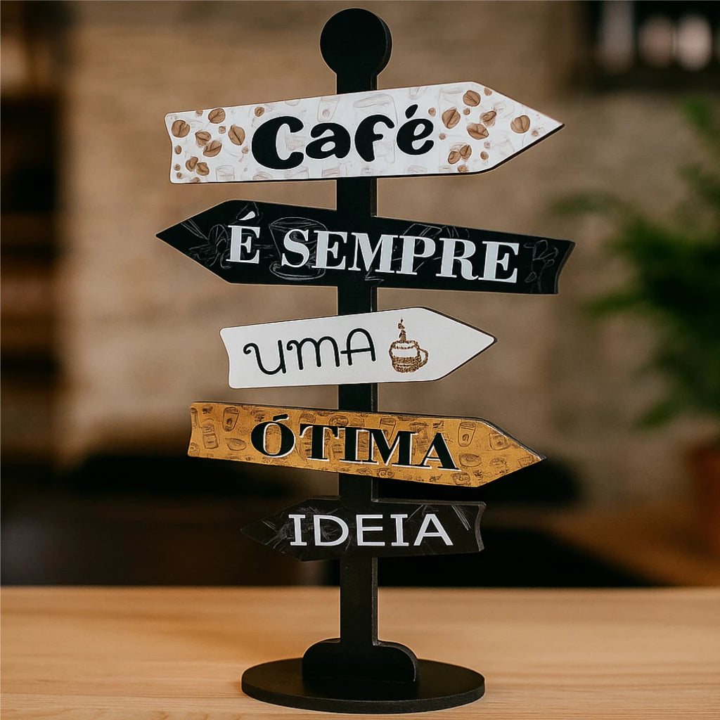 Placa Decorativa de Mesa em MDF Formato Seta Café