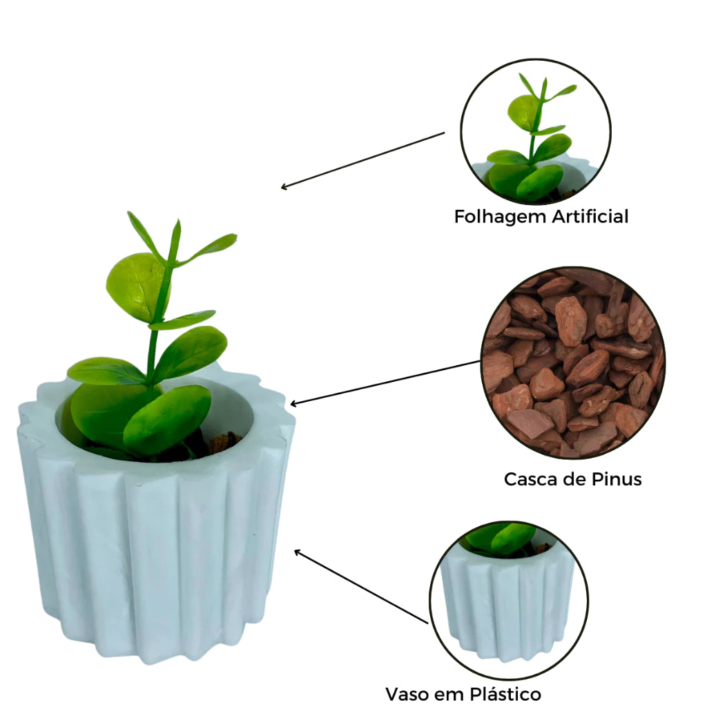 Combo Duas Decorações - Kit 4 Vasinhos + 1 Vaso Médio em Acrílico com Plantas Artificiais