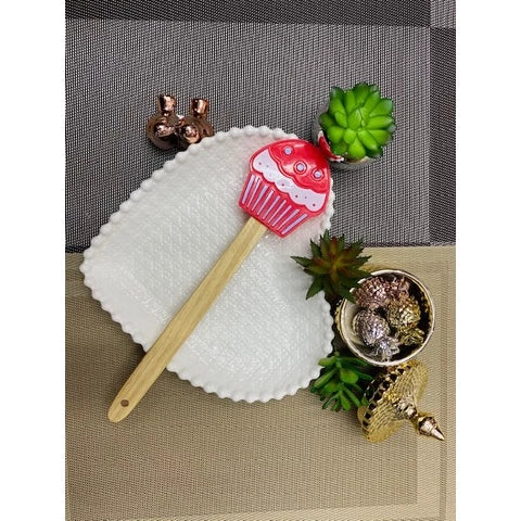 Espátula Silicone Formato de Cupcake com Cabo de Madeira