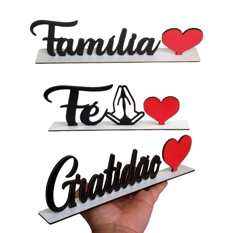 kit 3 palavras em MDF decorativo família fé gratidão kit palavras