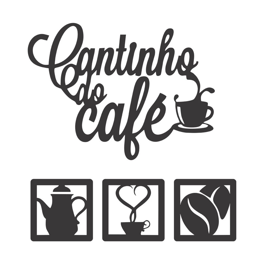 Kit Cantinho do Café 4 Peças para Decoração de Cozinha em Mdf
