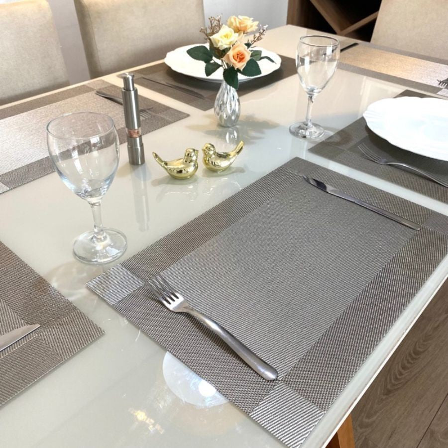 KIT 4 ou 6 Jogo Americano Metalizado em PVC Retangular Mesa Posta Sousplat