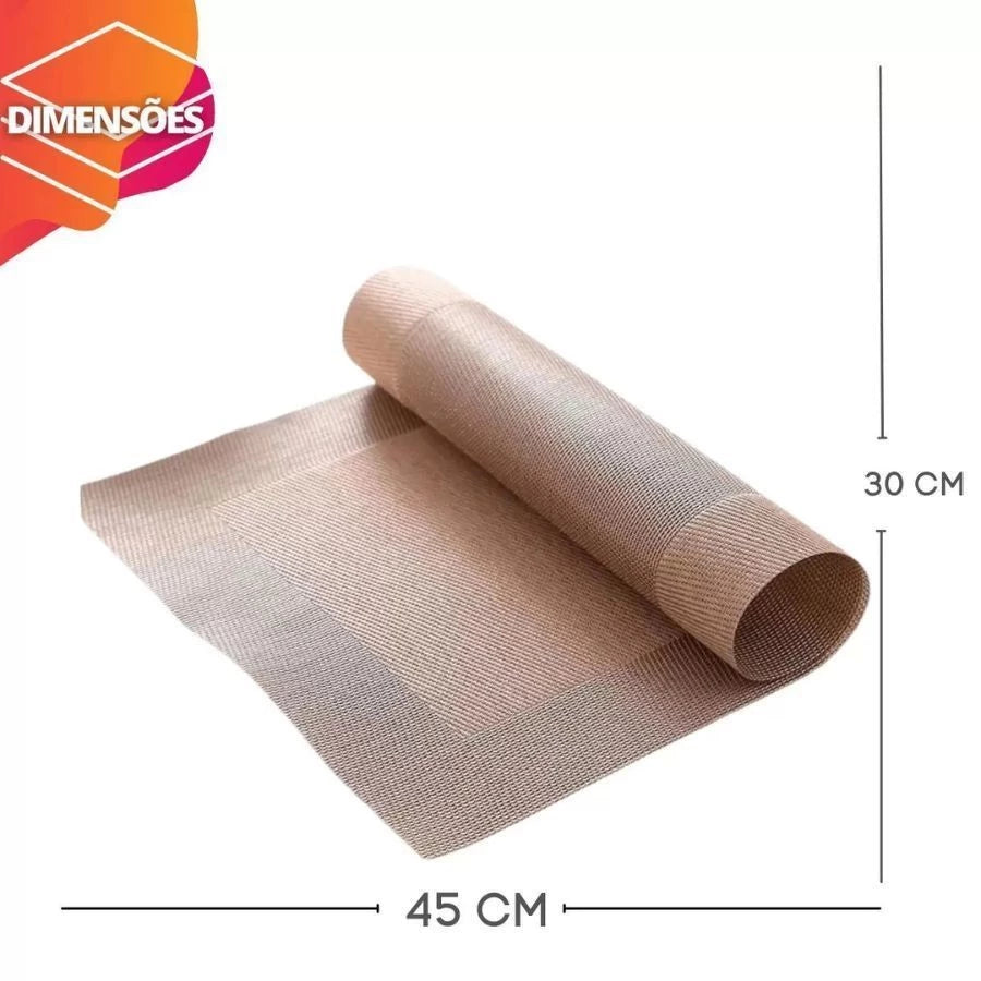 KIT 4 ou 6 Jogo Americano Metalizado em PVC Retangular Mesa Posta Sousplat