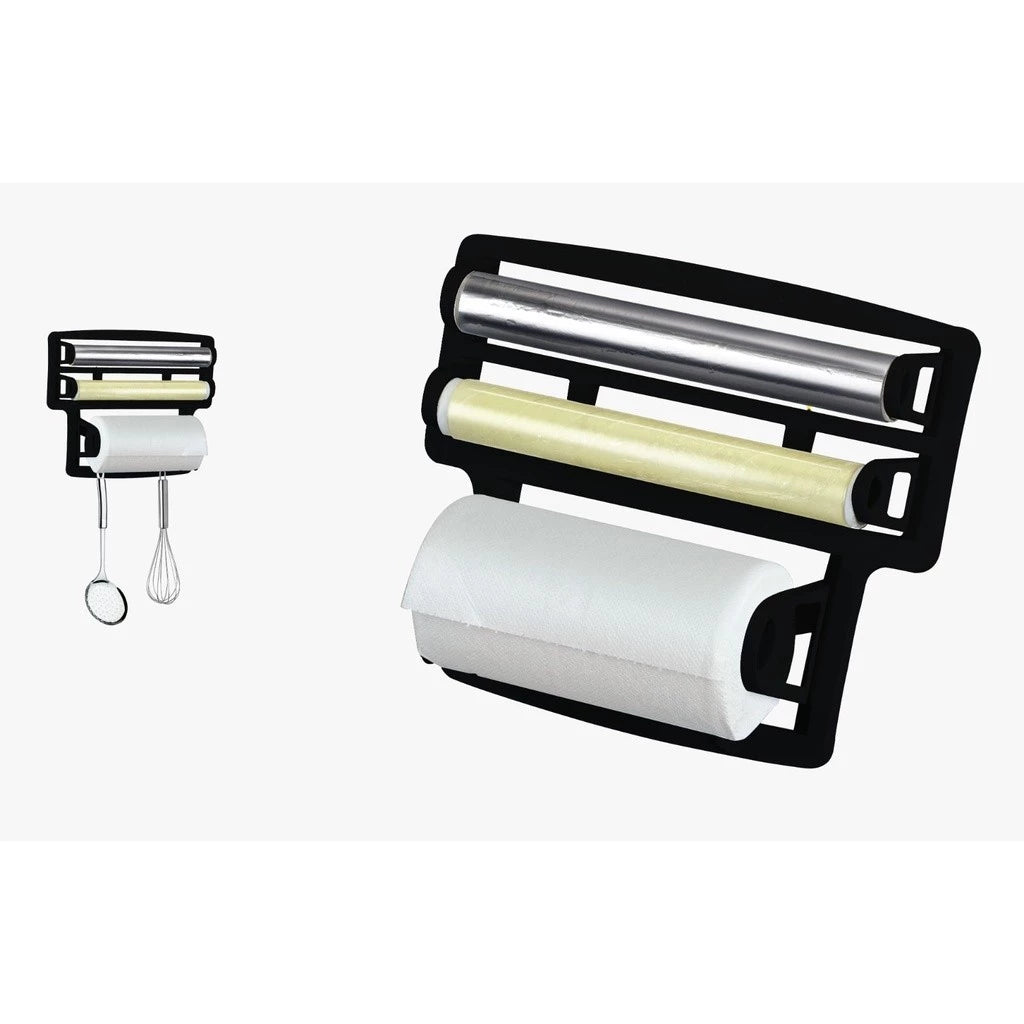 Porta Papel Toalha Triplo Suporte Preto Rolos Para Cozinha 3 em 1