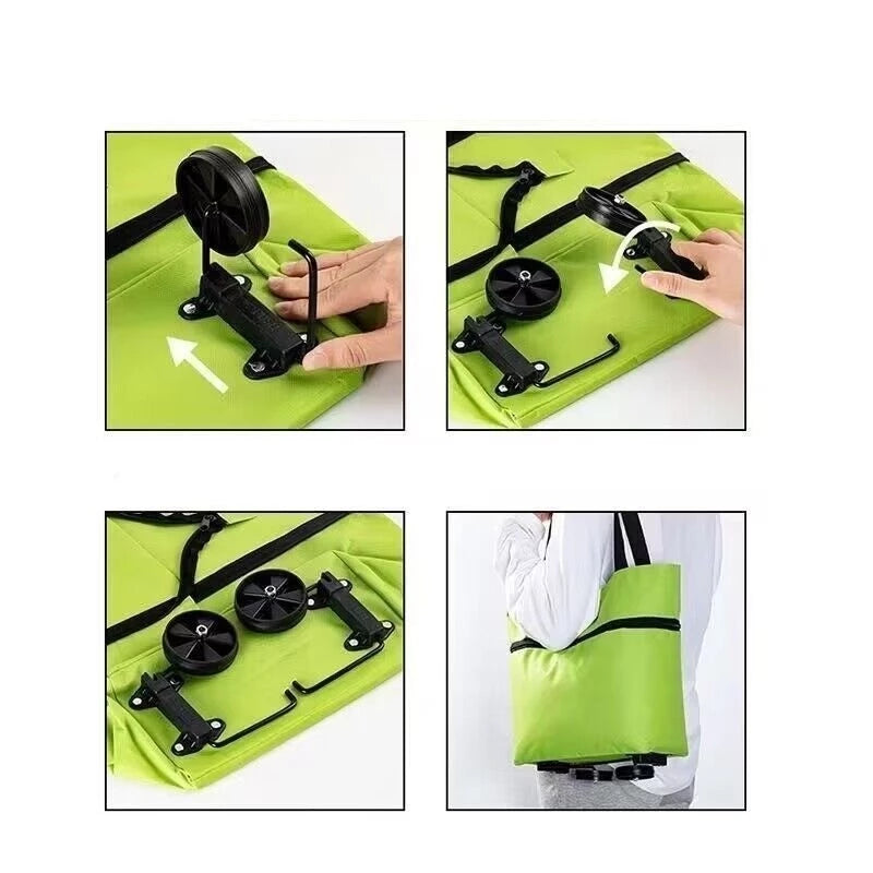 Bolsa de compras dobrável com rodas para feira